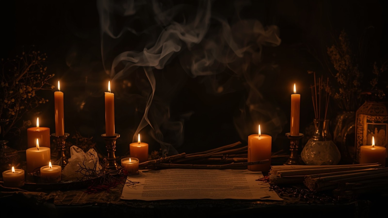 Altar con velas y el medallón